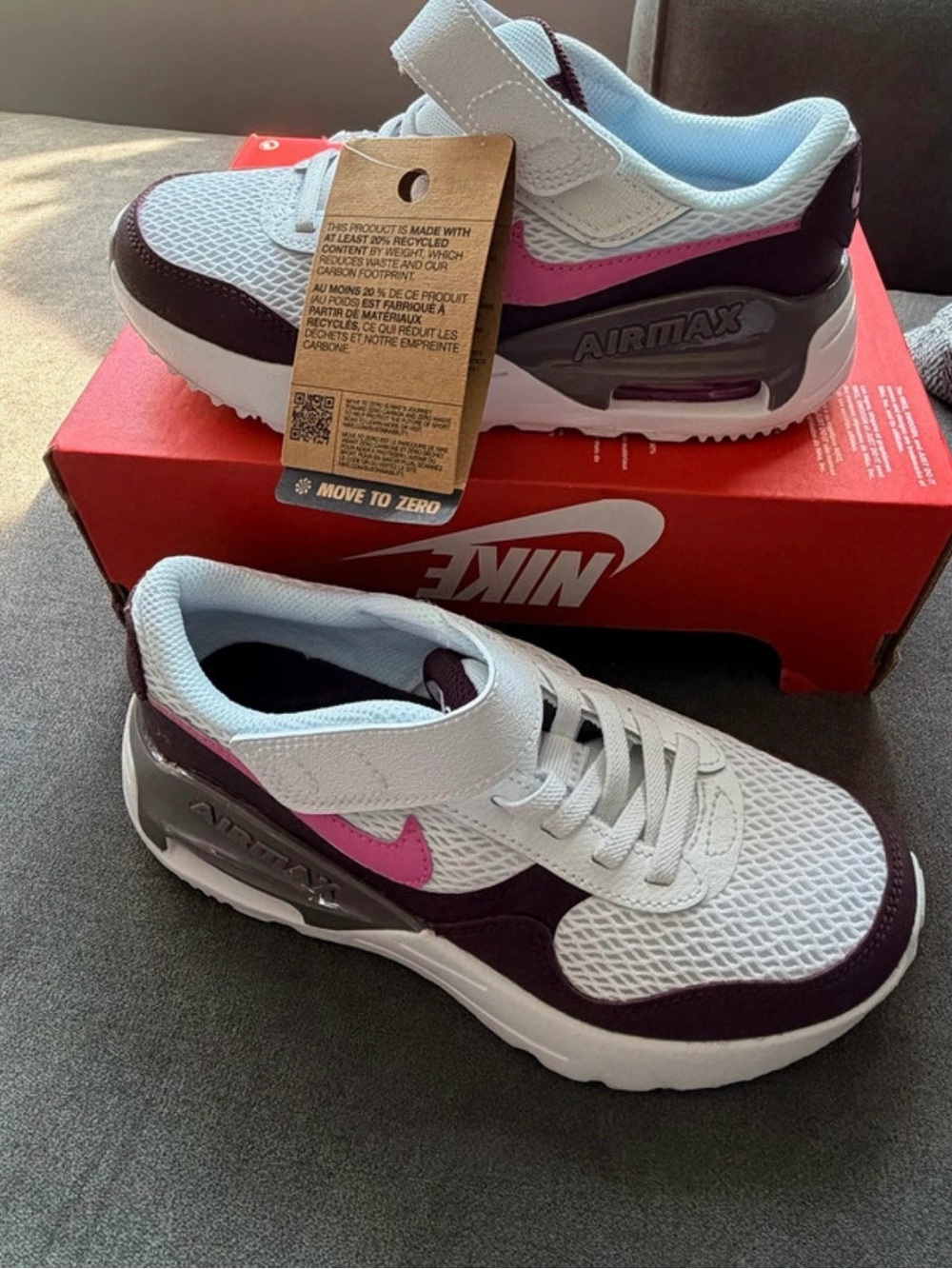 Nike Girls Air Max White Pink and Dark Purple Sneakers